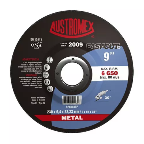 Disco T-27 9X1/4X7/8 Desbaste Metal Austromex 2009 - AUSTROMEX