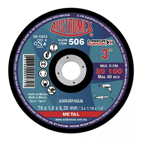 Disco Corte Metal 3X1/16X1/4 Austromex 506 - AUSTROMEX