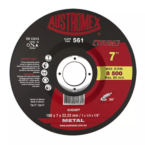 Disco T-27 7X1/4X7/8 Desbaste Metal Austromex 561 - AUSTROMEX