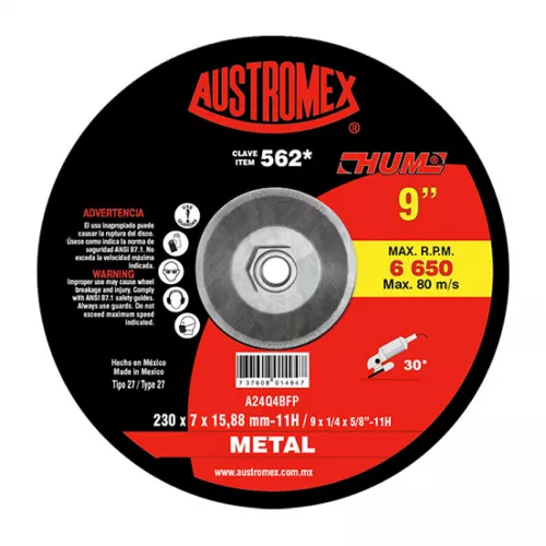 Disco T-27 9X1/4X7/8 Desbaste Metal Austromex 562 - AUSTROMEX