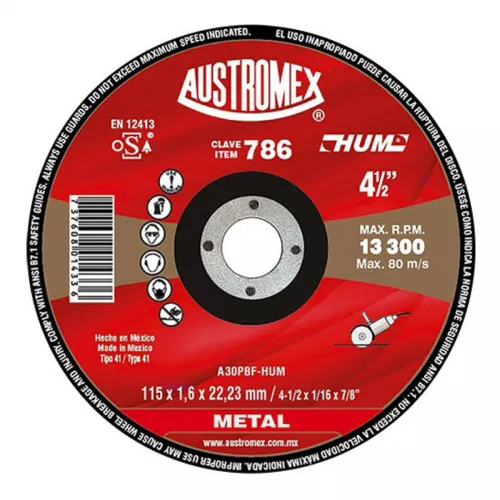 Disco Corte Metal 4.1/2X1/16X7/8 Austromex 786 - AUSTROMEX
