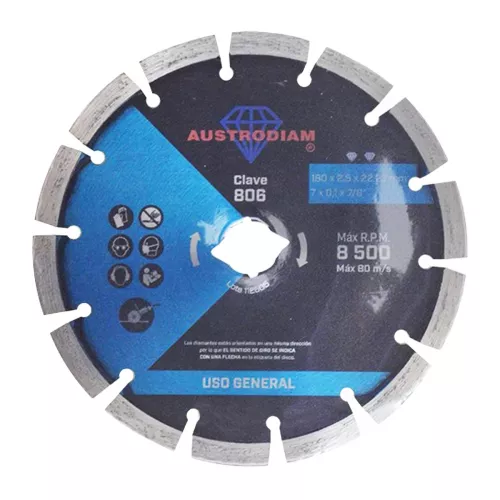 Disco Diamante 7X0.09X7/8 Segmentado Azul Pl Austrodiam 806 - AUSTRODIAM