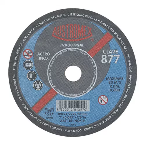 Disco Corte Acero Inox 7X1.5Mmx7/8  Austromex 877 - AUSTROMEX