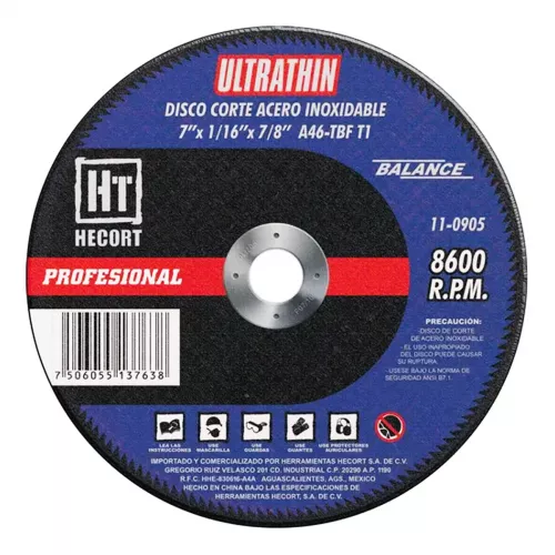 Disco Corte Acero Inox 7X1/16X7/8 Balance Hecort 110905 - HECORT
