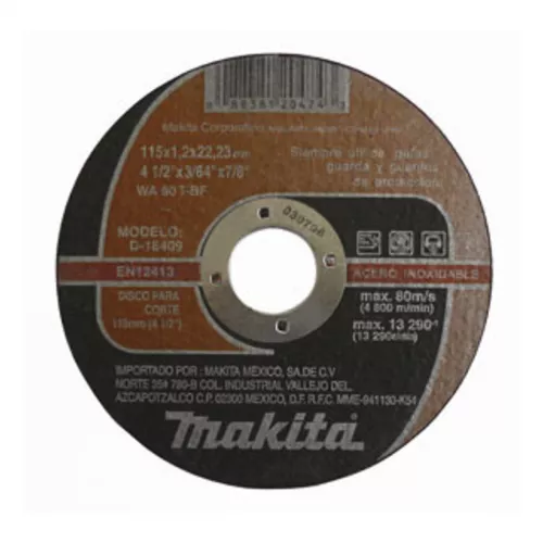 Disco Corte Acero Inox 4.1/2X3/64X7/8 Makita D-18409 - MAKITA