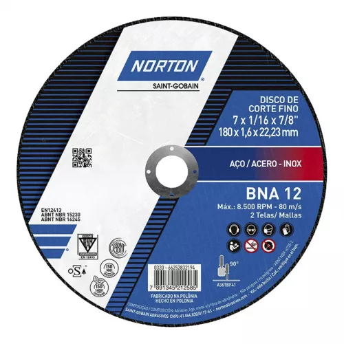 Disco Corte Metal Acero Inox 7X1.6Mmx7/8 Norton 66252846559 - NORTON