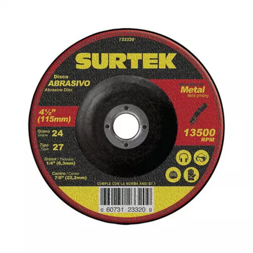 Disco T-27 4.1/2X1/4X7/8 Desbaste Metal Surtek 123320 - SURTEK
