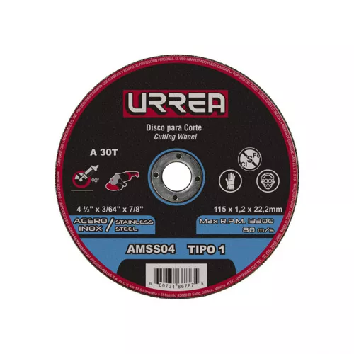 Disco Corte Acero Inox 4.1/2X3/64X7/8 Urrea Amss04